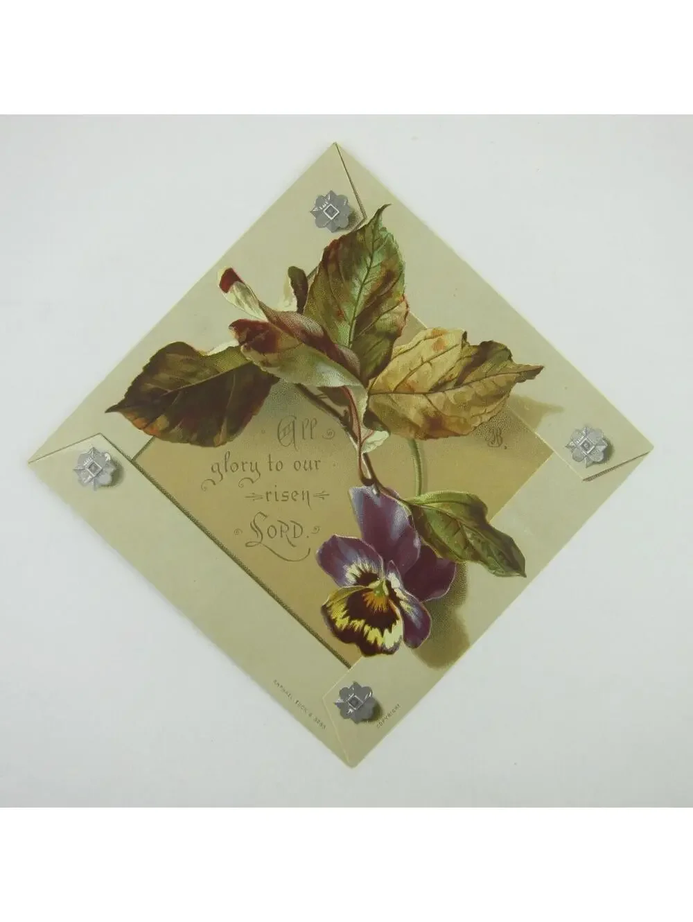 Victorian Greeting Card Easter Purple Yellow Pansy Flower Raphael & Tuck Antique